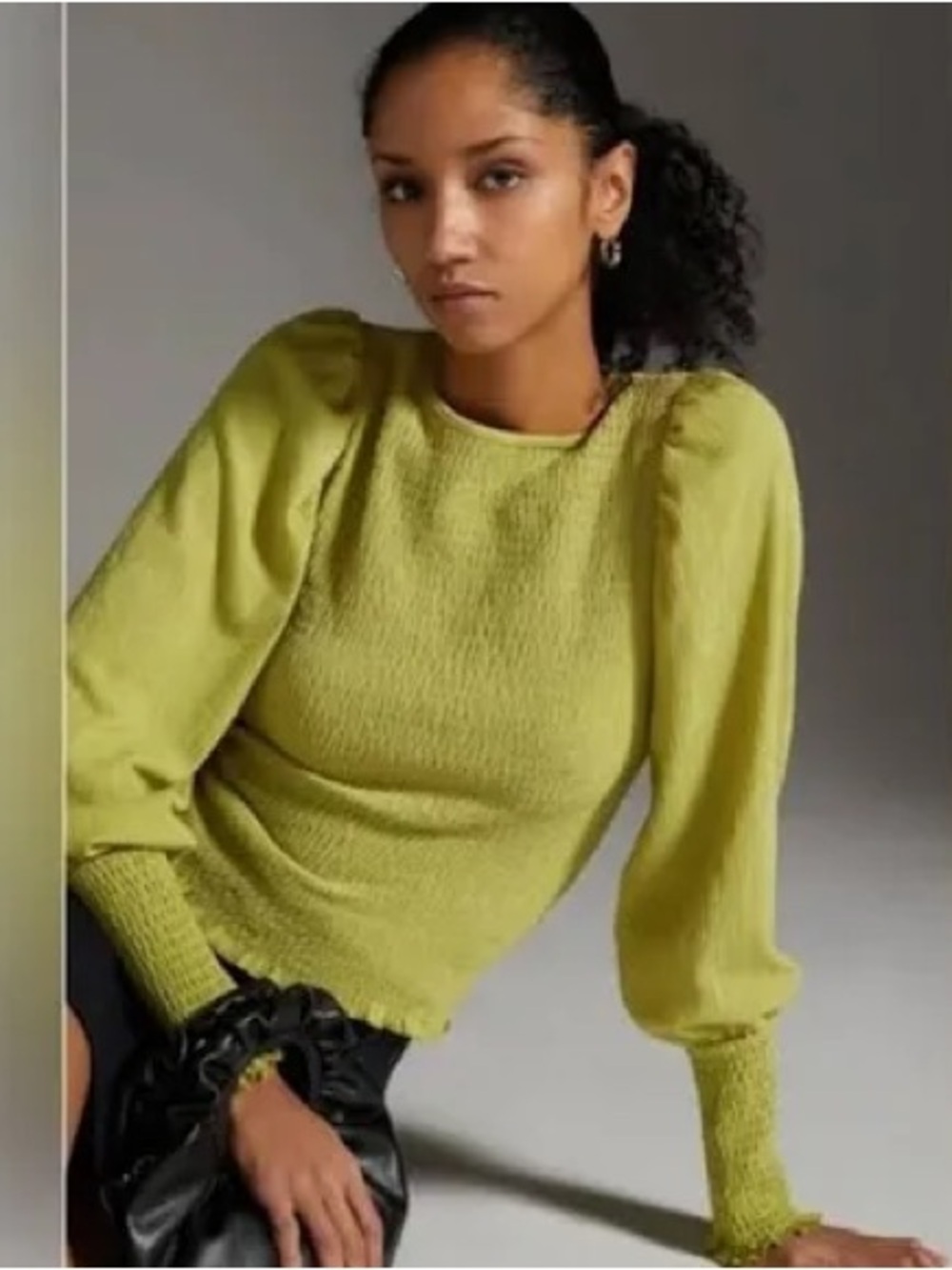 Anthropologie Women’s Lime Green Puff-Sleeve Blouse Medium
